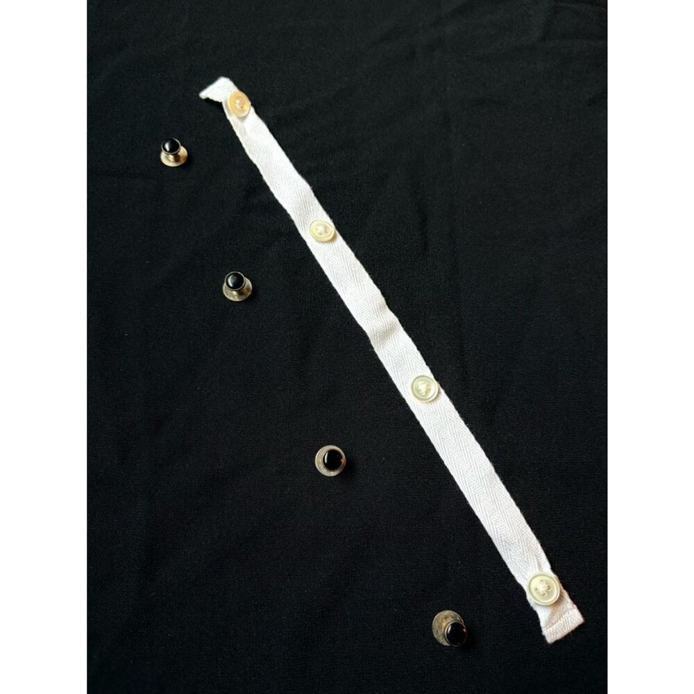 Vintage Tuxedo Stud Set Black Silver Tone + Button Front Panel + Bow tie